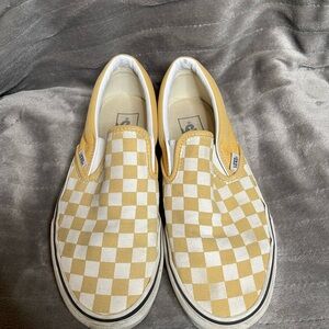 Vans Wemons Yellow and White Checkerboard Slip-On Sneakers